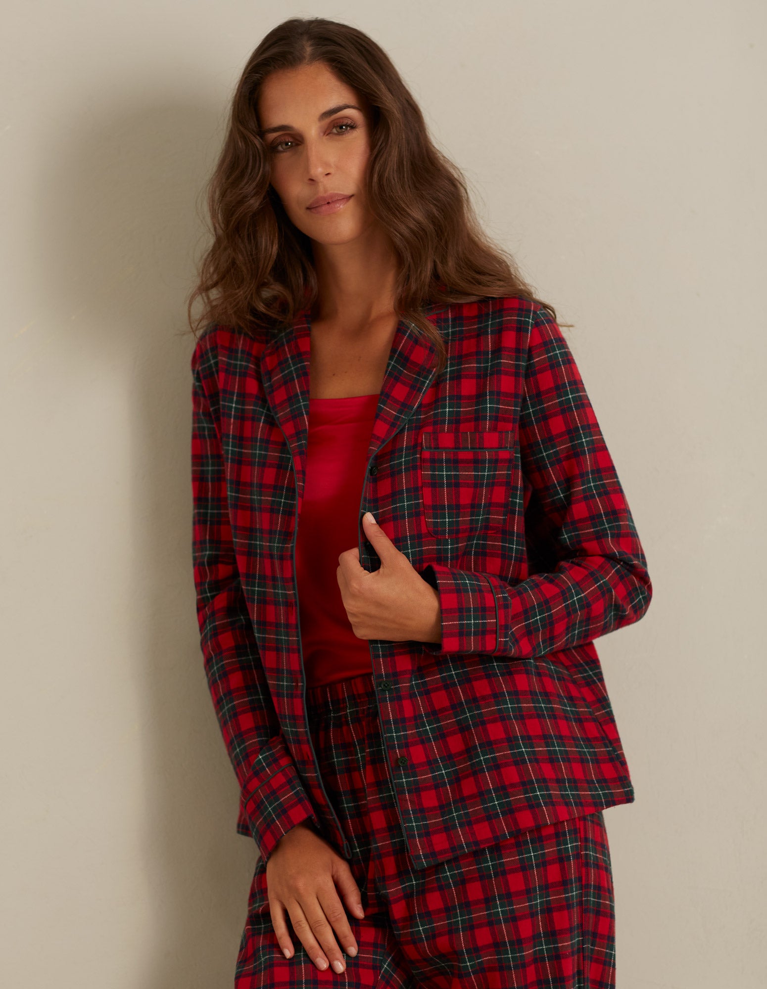 Tartan Family Woman Long-Pyjamas with front opening