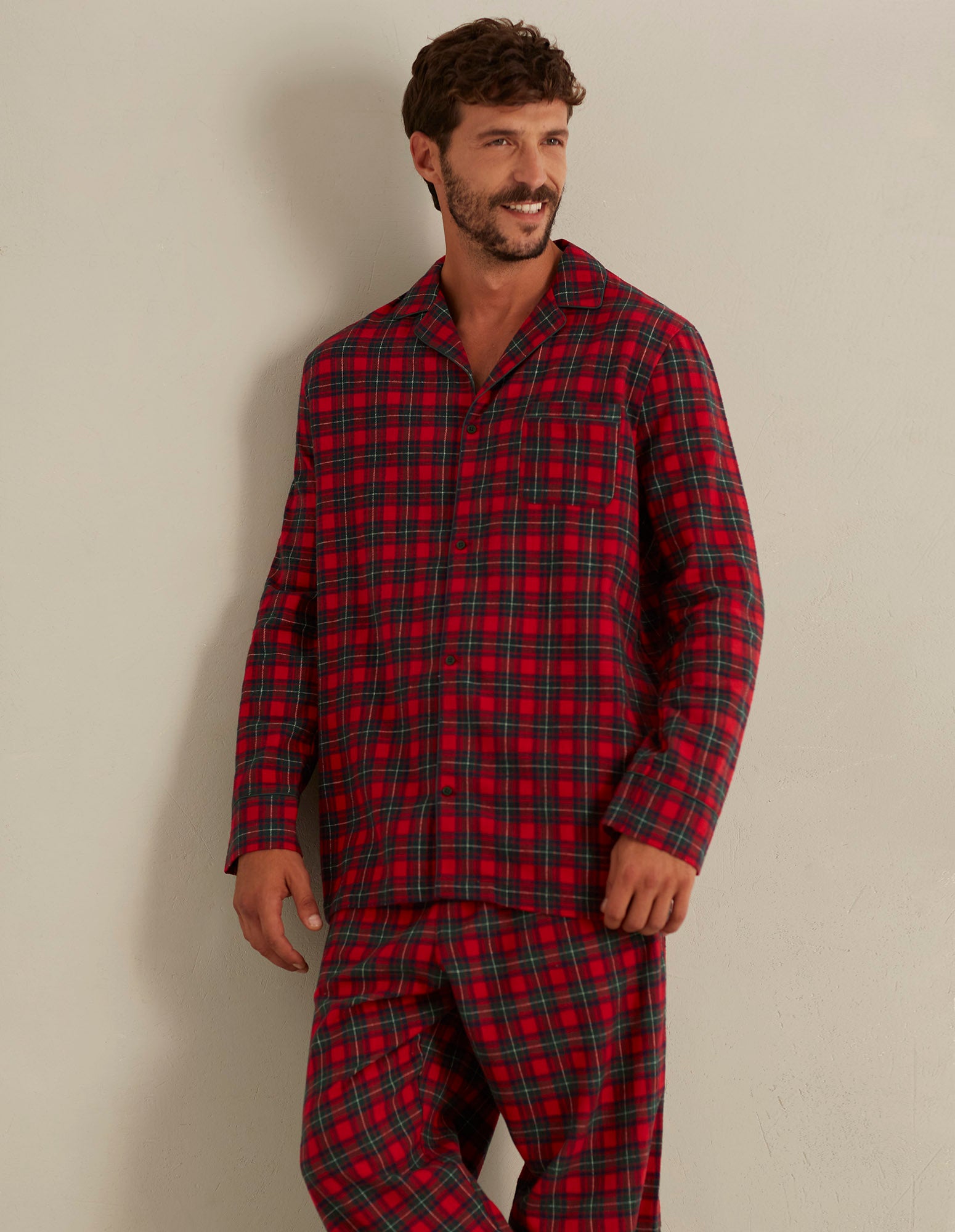 Tartan Family Man Long-Pyjamas with front opening