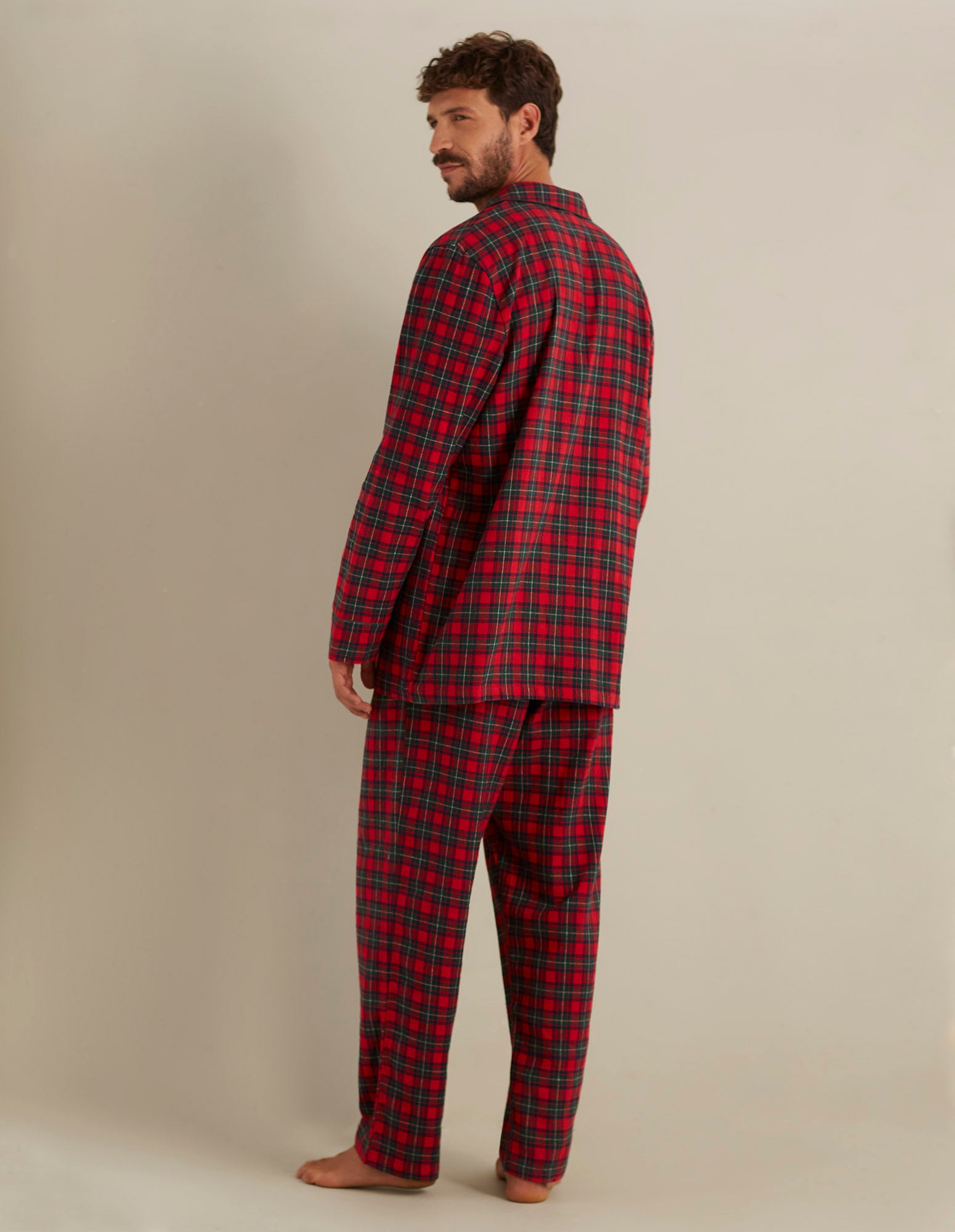 Tartan Family Man Long-Pyjamas with front opening