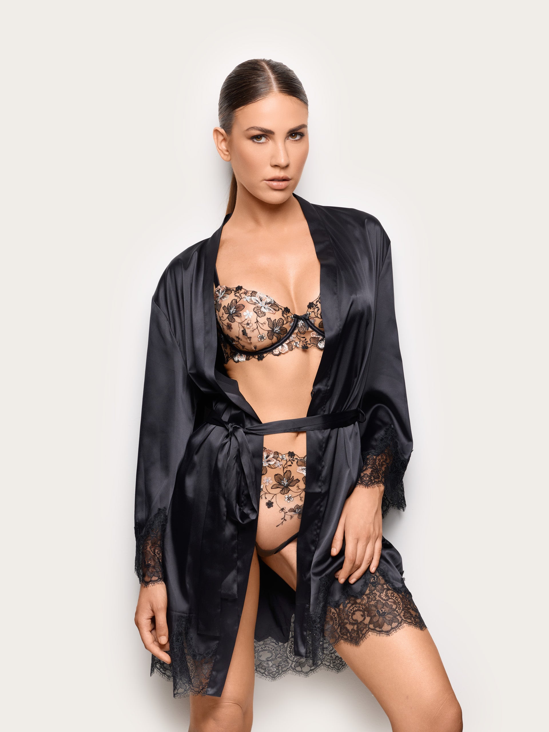 Midnight Satin Woman Kimono